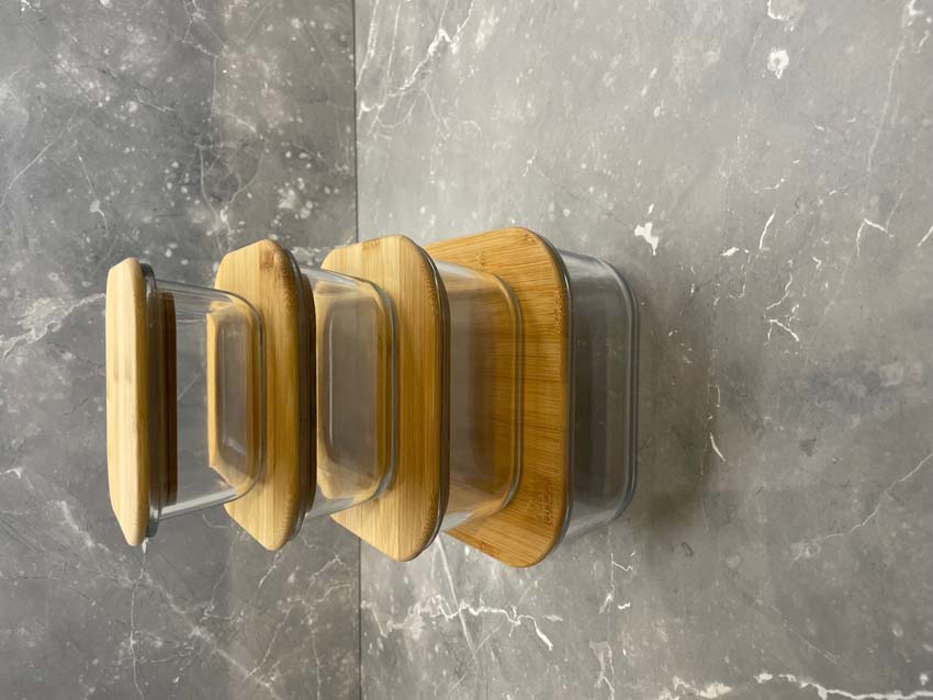 Boîte de stock en verre/bambou transparent 31cl