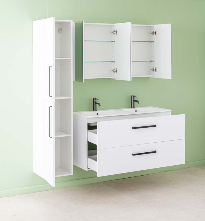 Meuble de salle de bain Bison laqué blanc mat 1200 mm lavabo mat