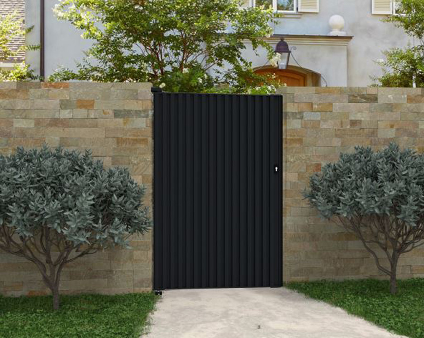 Enkele draaipoort Line Up aluminium zwart 100x175cm - gesloten met verticale lamellen, linksdraaiend, inclusief beslag