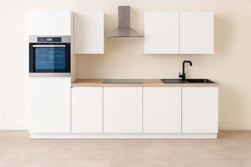 Cuisine Plenti 280 cm - four en haut - sans appareils - blanc/look de chêne