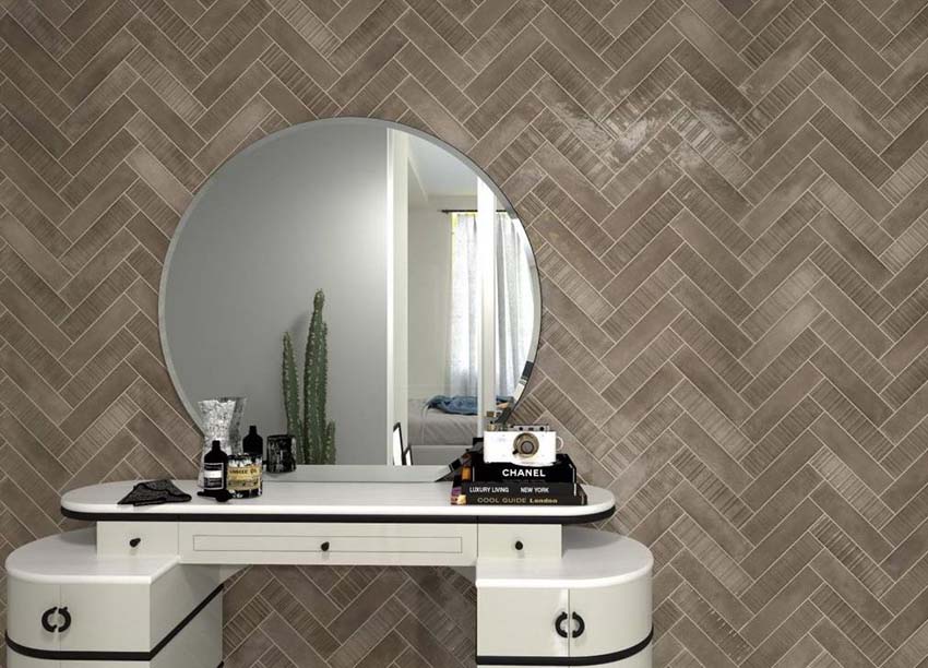 Carrelage de sol et mural Medina taupe brillant 6x25cm