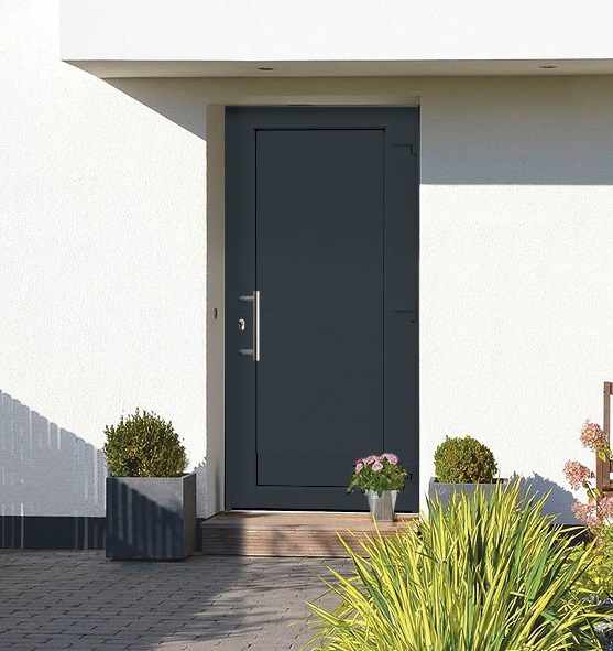 Porte extérieure pvc anthra/blanche panneau plein out D SUR MESURE