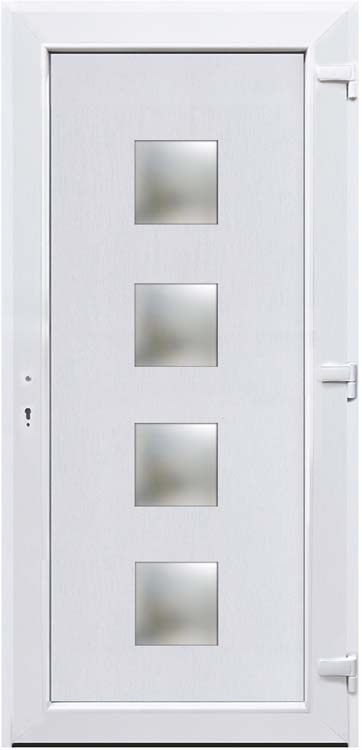 Buitendeur 4 ruiten PVC zwart/wit - Rechts mat glas 980x2180mm