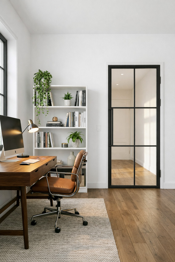 Porte intérieure simple en acier Tara noir 6V poussant à droite sur mesure