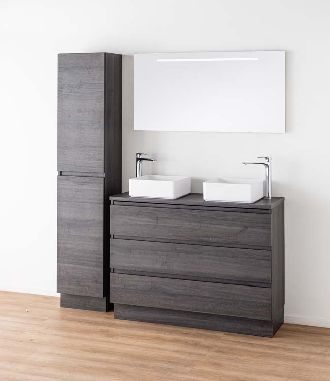 Meuble de salle de bain Dotan chêne foncé 1200 mm à poser tablette melamine