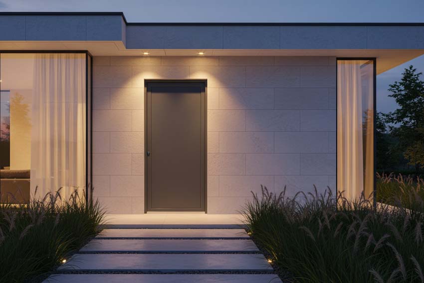 Porte extérieure Tavira en aluminium panneau plat anthracite 960x2180mm poussant à droite