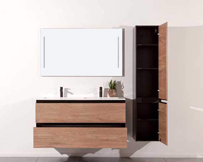 Badkamermeubel Molly houtlook hangend met dubbele wastafel mat wit 120cm
