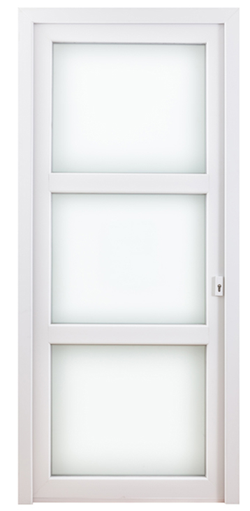 Porte extérieure 3 parties PVC verre mat blanc 980x2180mm ouvrant à droite