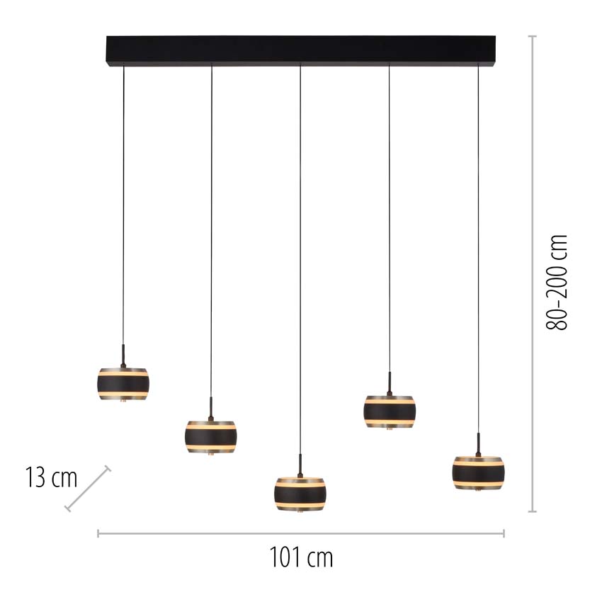 Hanglamp Easy Lift - Zwart - 101cm - Dimbaar - 5x8W - 2200-5000K - met afstandsbediening