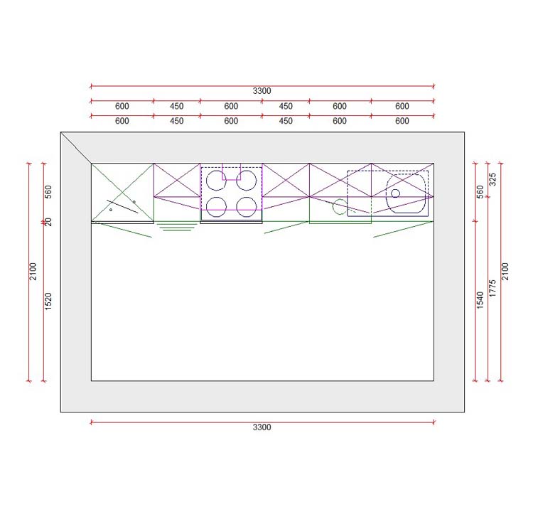 Cuisine bloc 6 premium - 330cm - porte cadre - sans appareils
