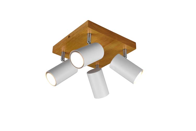 Spot en applique bois/blanc mate 4 spots excl lamp LED possible