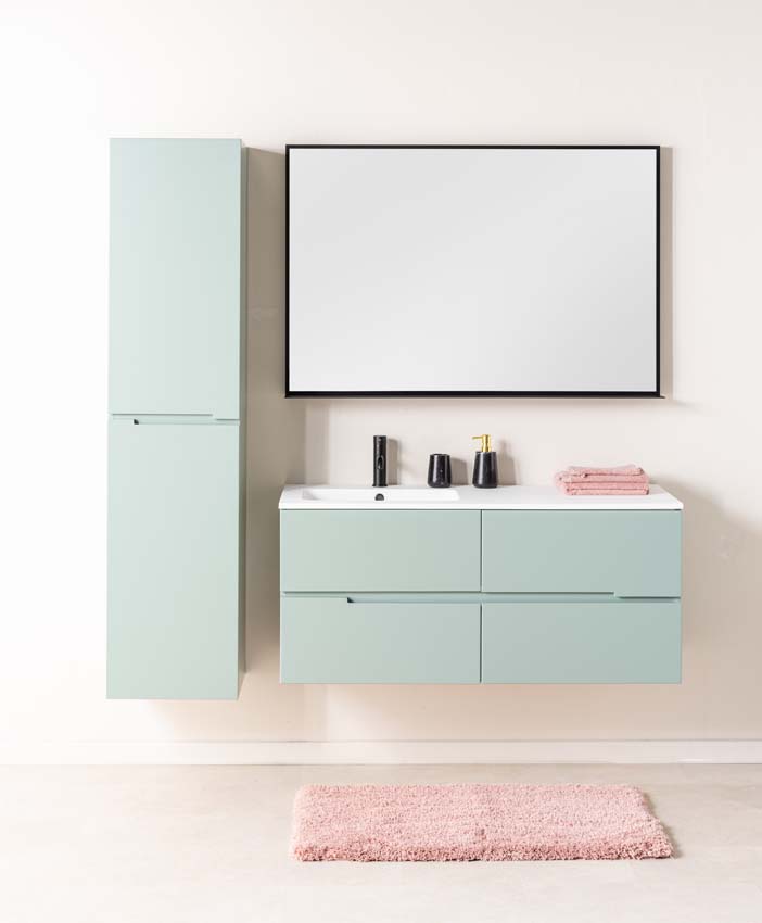 Badkamermeubel Truman grijsgroen hangend met enkele wastafel mat wit links 120cm