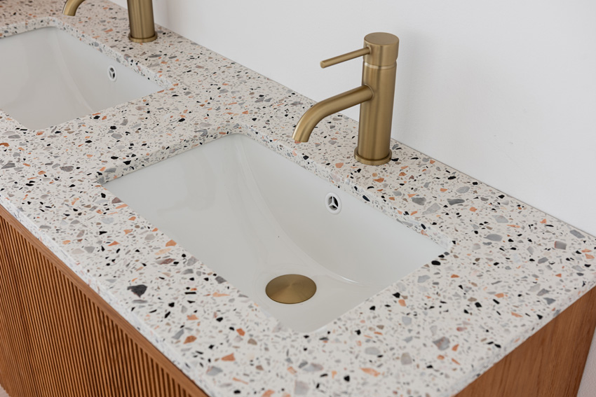 Badkamermeubel Fae eik hangend met dubbele wastafel terrazzo 120cm