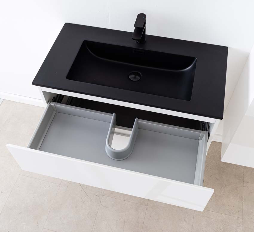 Meuble de salle de bain Tibo blanc avec lavabo simple blanc noir 90cm