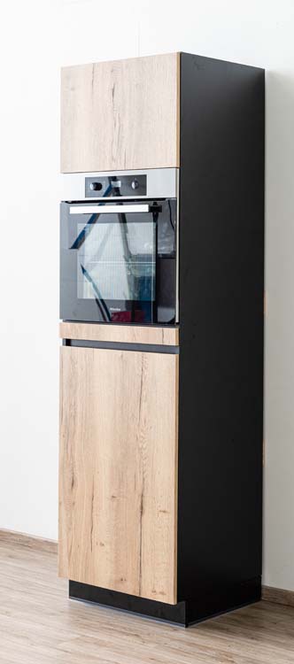 Keukenkast Plenti kolomkast voor oven en koelkast zwart/houtlook 60x208cm