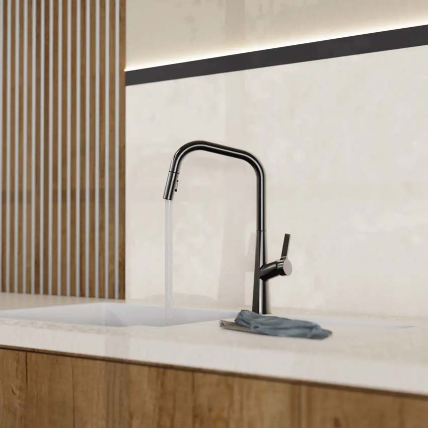Robinet de cuisine Wasserwerk WK 9 Edge graphite mat avec bec extractible