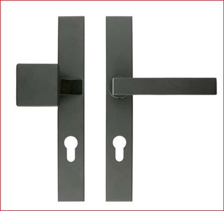 Garniture de securité rectangulaire bequille + bouton noir struct.uv