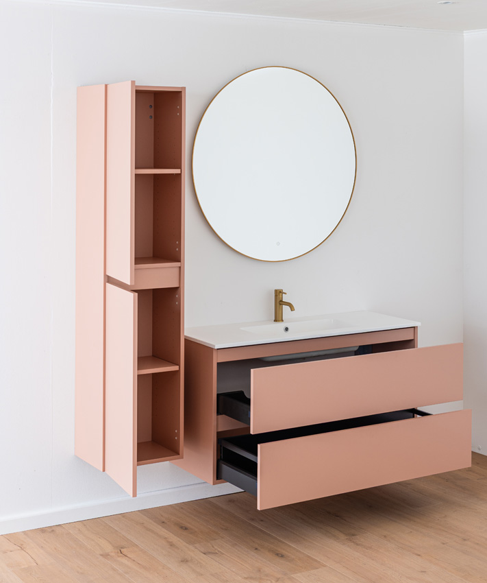Meuble de salle de bains Dotan abricot suspendu avec lavabo simple blanc mat 120cm