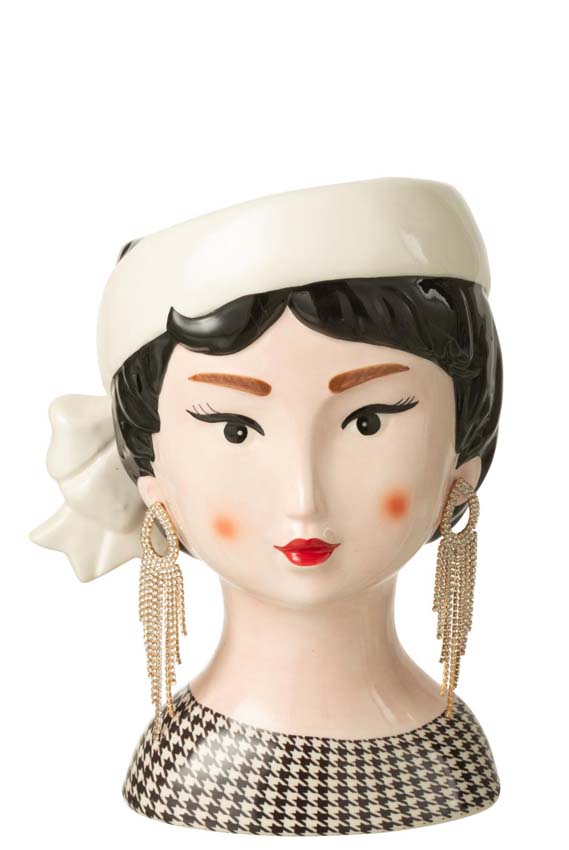Vaas dame Margo hoed keramiek multicolor 18x15x24cm