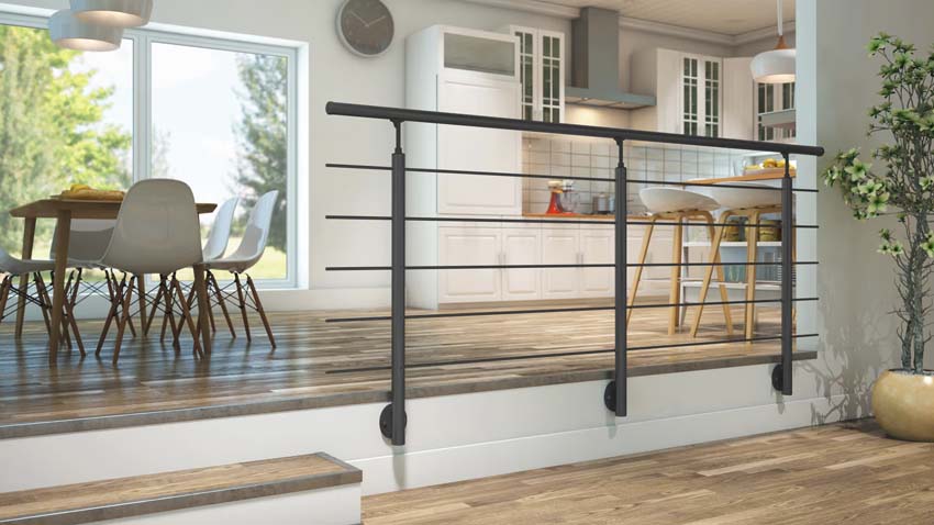 Kit garde-corps Rena aluminium noir 150cm fixation latérale