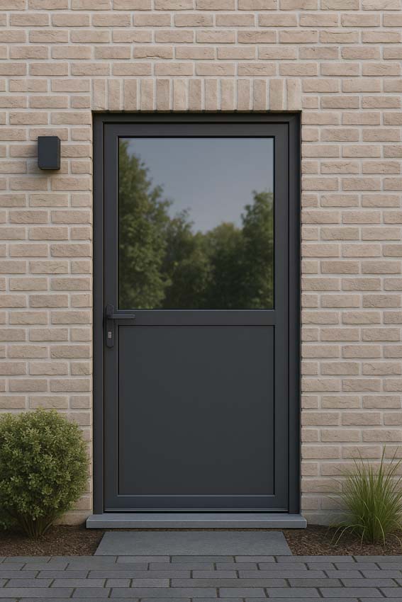 Porte extérieure Tavira en aluminium verre clair anthracite sur mesure poussant à droite