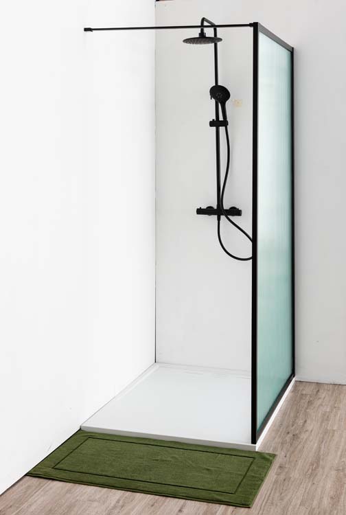 Douchewand Umi2 geribbeld 120 x 200 cm incl stang mat zwart