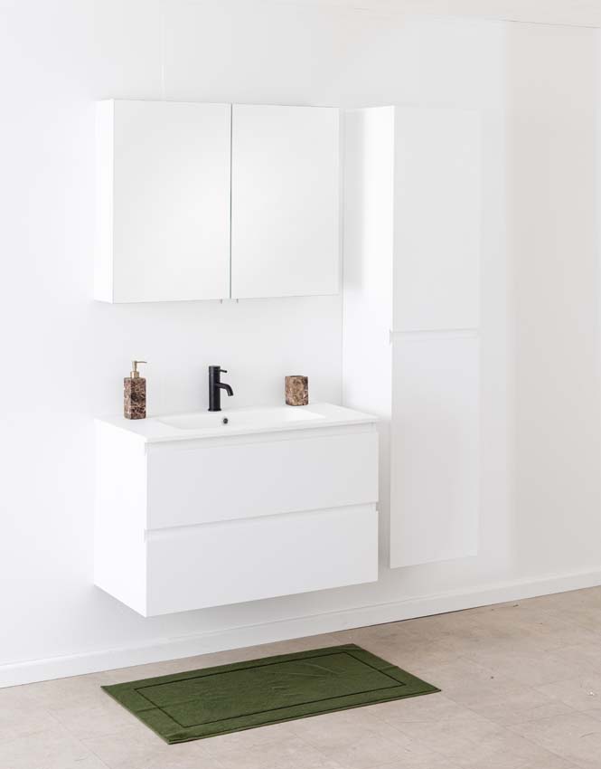 Badkamermeubel Tibo wit met enkele wastafel mat wit 90cm