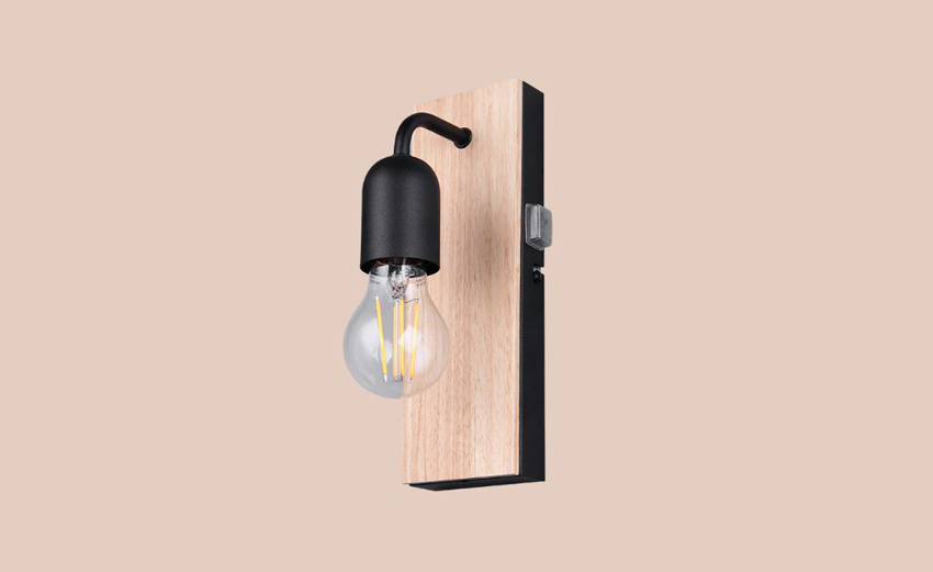 Wandlamp - hout/zwart - 8x11x24cm - dimbaar - E27 - 1x max. 10W - exclusief lichtbron - IP44