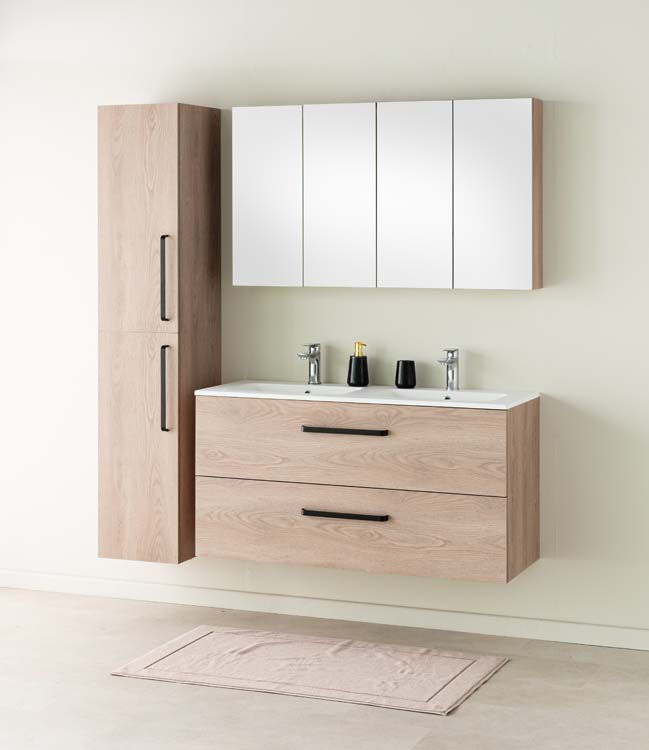 Meuble de salle de bains Bison chêne suspendu avec lavabo simple blanc mat 120cm