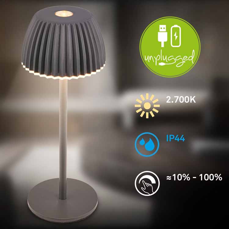 Tafellamp Valera - zwart - 15.5cm - dimbaar - LED - 1.5W - 2700K - IP44 - USB