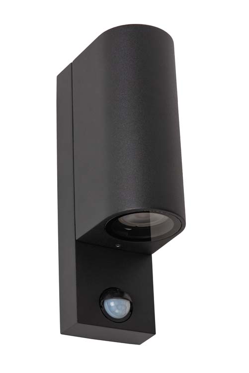 Lucide ZARO IR - Wandspot Binnen/Buiten - 2xGU10 - IP65 - Bewegingssensor - Zwart