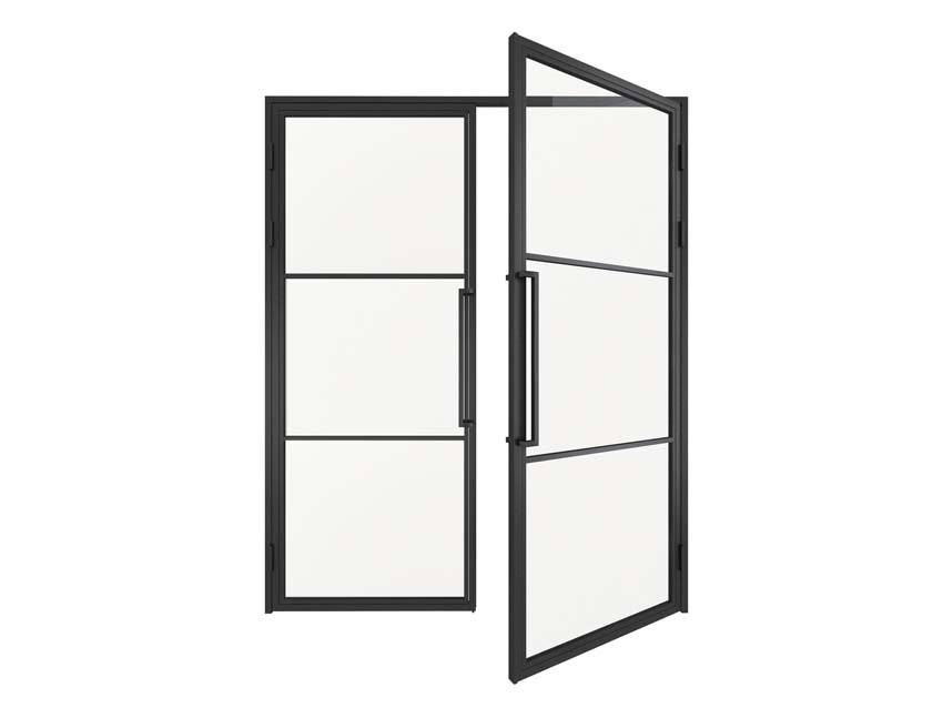 Porte intérieure double en acier Tara noir 2x3V poussant à droite sur mesure