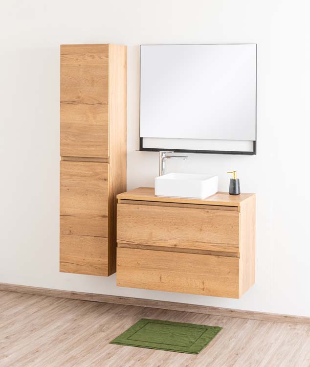 Meuble de salle de bain Daria chêne brun doré 900 mm tablette en saillie melamine