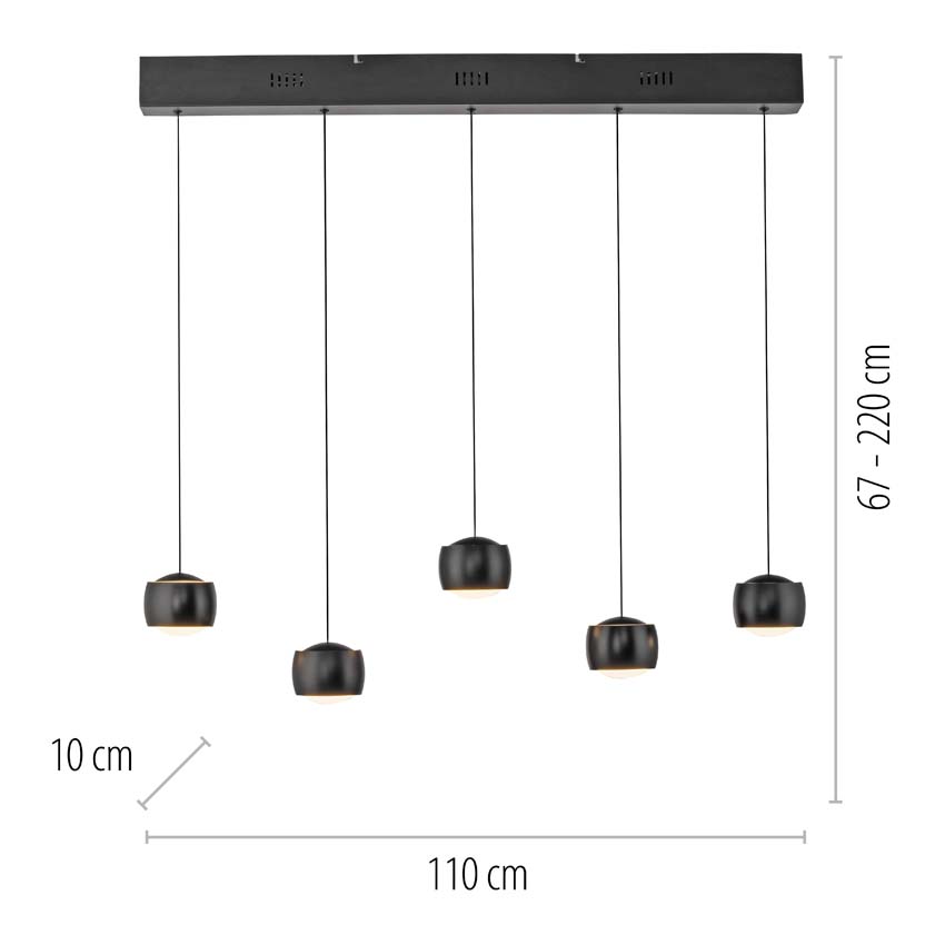 Suspension Easy Lift - Noir - 110x10cm - Dimmable - 5x5W - 3000K