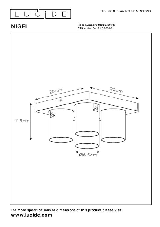 Lucide NIGEL - Plafondspot - LED Dim to warm - GU10 - 4x5W 2200K/3000K - Zwart Staal