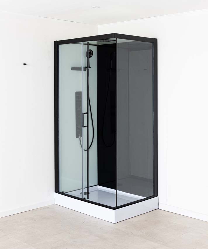Douchecabine Piper thermostatisch L/R zwart schuifdeur 110x80x215cm