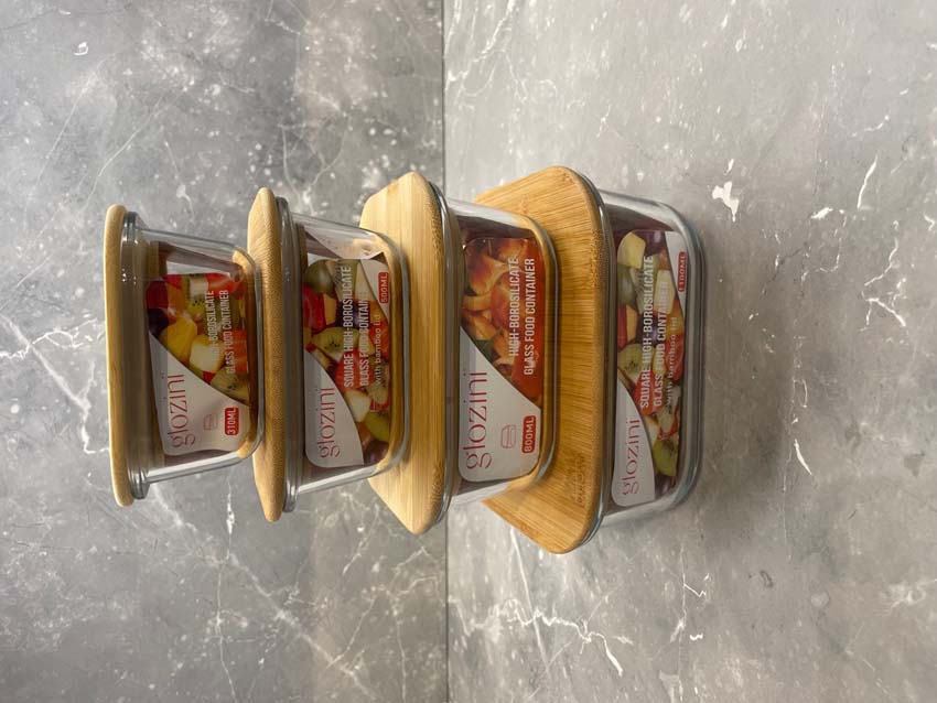 Boîte de stock en verre/bambou transparent 31cl