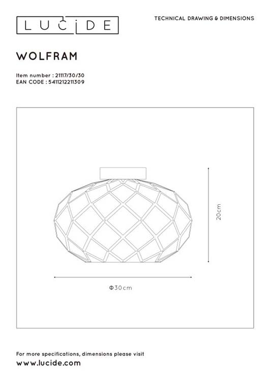 Lucide WOLFRAM - Plafonnier - Ø 30 cm - 1xE27 - Noir