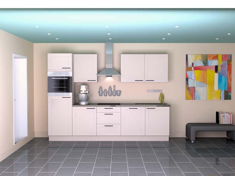 Keuken Premium 5B crème 300cm - voorgemonteerd - zonder toestellen - vitrokeramische kookplaat en inox wanddampkap