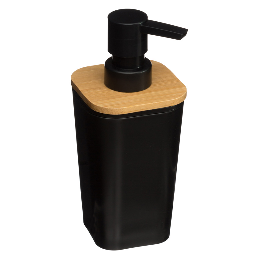 Zeepdispenser Origi polystyreen/bamboe zwart 7,5x7,3x17,5cm