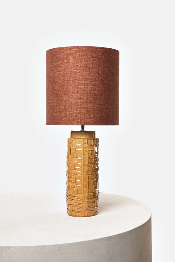 Lampe de table - Jaune/cuivre - Ø25x50cm - Dimmable - E27 - 1x60W - Incl. abat-jour