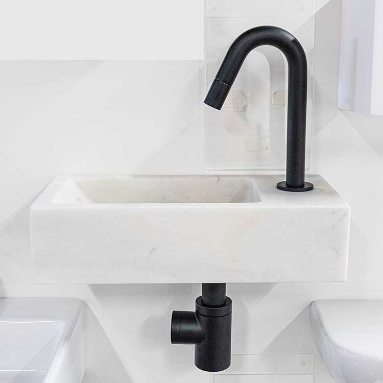 Handenwasser Sofie marmer wit/zwart 9,5x37,5x18,5cm complete set