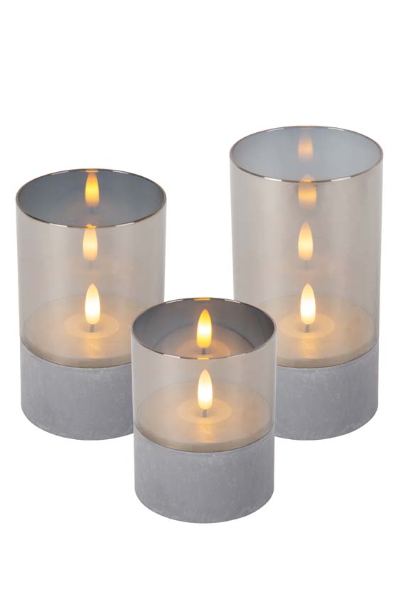 Lucide VELAS - Lampe de table - Piles - Ø 8 cm - LED - 3x0,2W 2700K - Fumé - Ensemble de 3