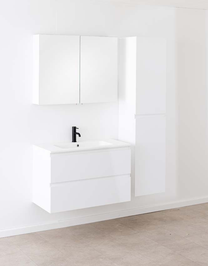 Badkamermeubel Tibo wit met enkele wastafel mat wit 90cm