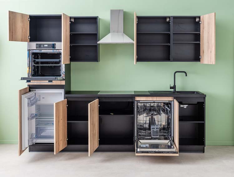 Keuken Plenti zwart/houtlook 280cm - zonder toestellen