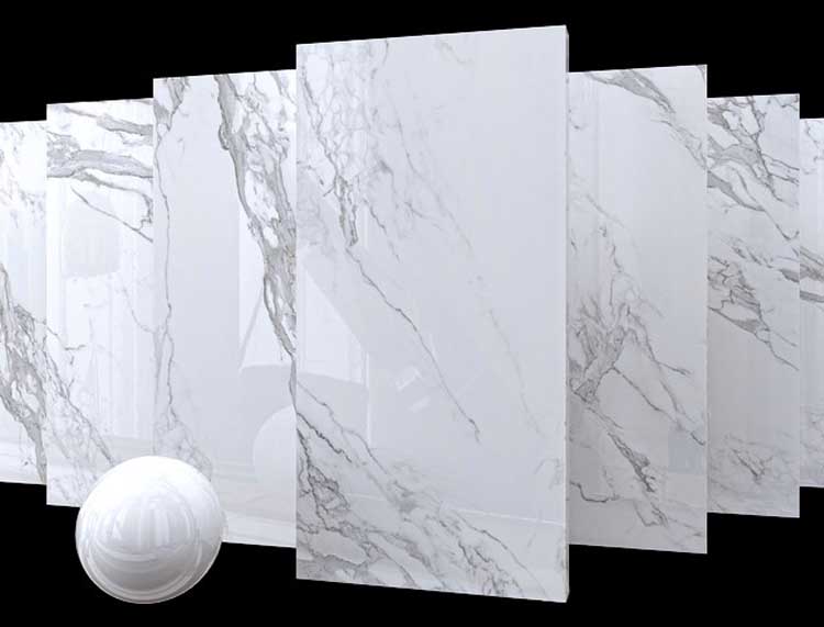 Carrelage de sol et mural Statuario imitation marbre blanc brillant 60x120cm