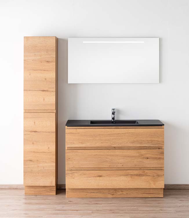 Badmeubel Daria eik goudbruin 1200 mm 1 wastafel staand zwart mat