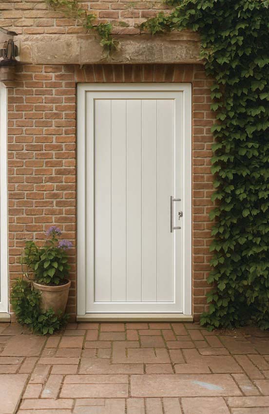 Buitendeur Deceuninck PVC vlak planchetten paneel wit 980x2180mm links duwend