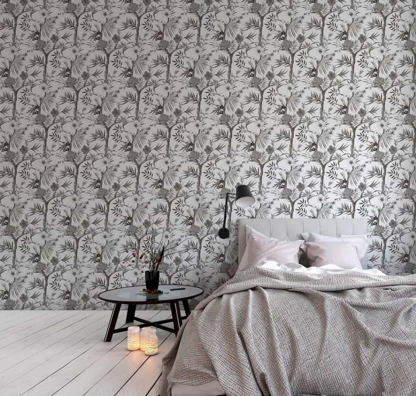 Papier peint vinyle sur intissé fleurs gris/blanc 0,53x10m