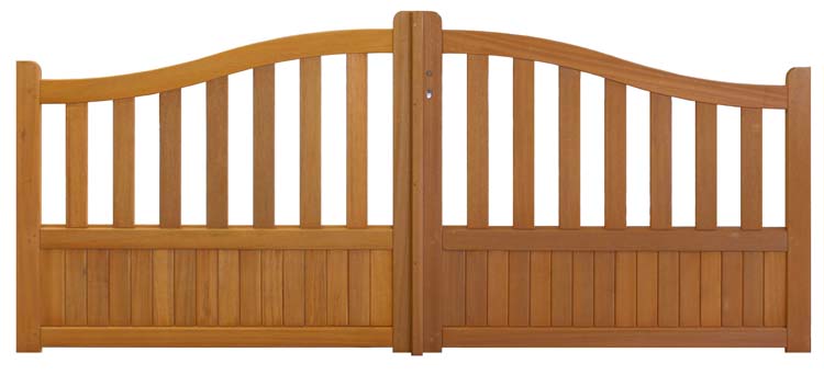 Double portail Meranti en bois 300x130cm avec barreaux verticaux